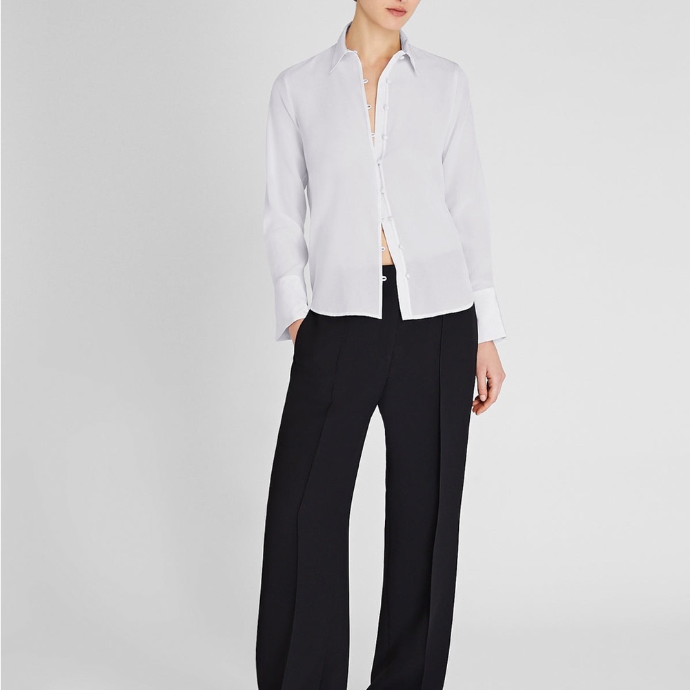 Silk Covered-Button Blouse Blue club Monaco